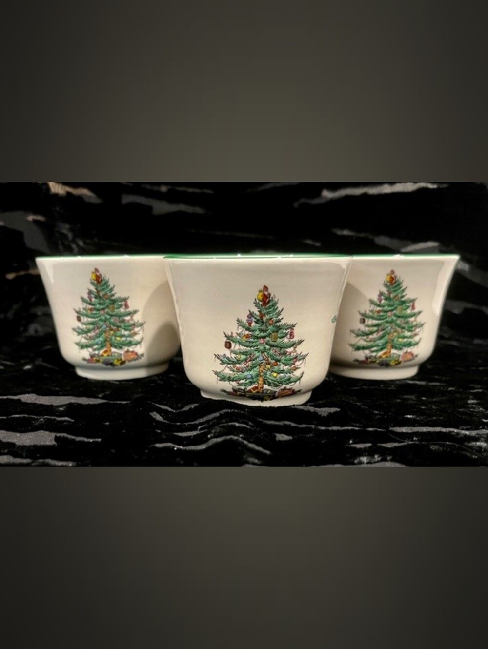 Set Of 3 Vintage Spode Christmas Tree Votive Holders Made In England EUC